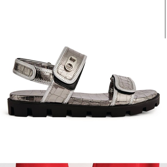 Christian Louboutin Lock Cool Metallic
Gunmetal Croc-Embossed Sporty flat Sandal - Picture 2 of 15